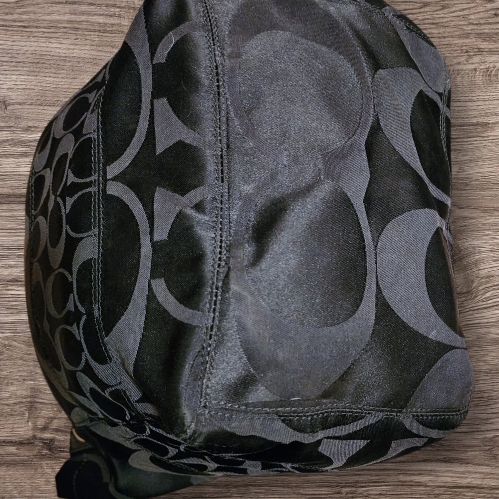 COACH #1449 Black Alex Sateen Patten Leather Monogram Shoulder Bucket Tote - Picture 9 of 11